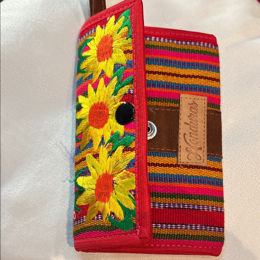 Honduras Colorful Embroidered Wallet with Sunflower Design